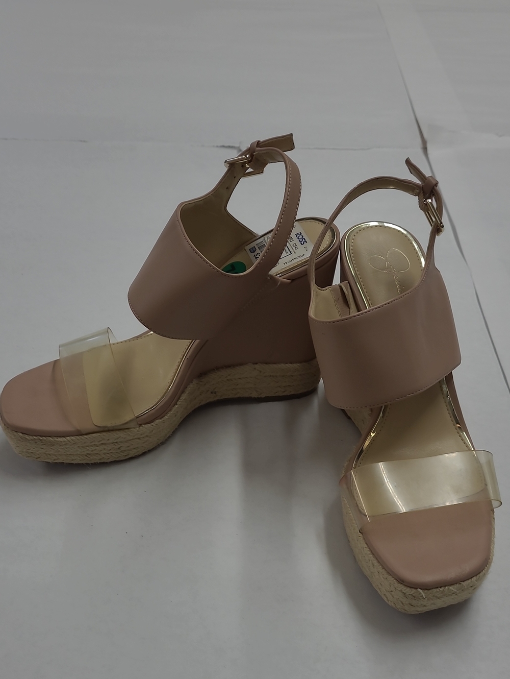 Jessica Simpson Women’s Pink/Nude Espadrille Wedge Sandals with Clear Strap 7.5 - Picture 2 of 9